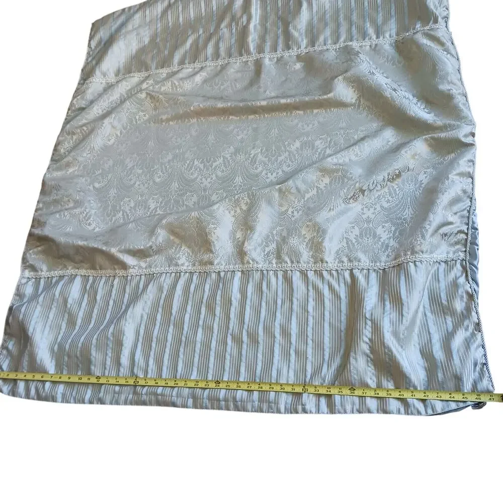 Satin Throw 55 x 47 Baroque LT BLUE Silky Bed Sofa Chair Home Baby‎ Blanket Vntg